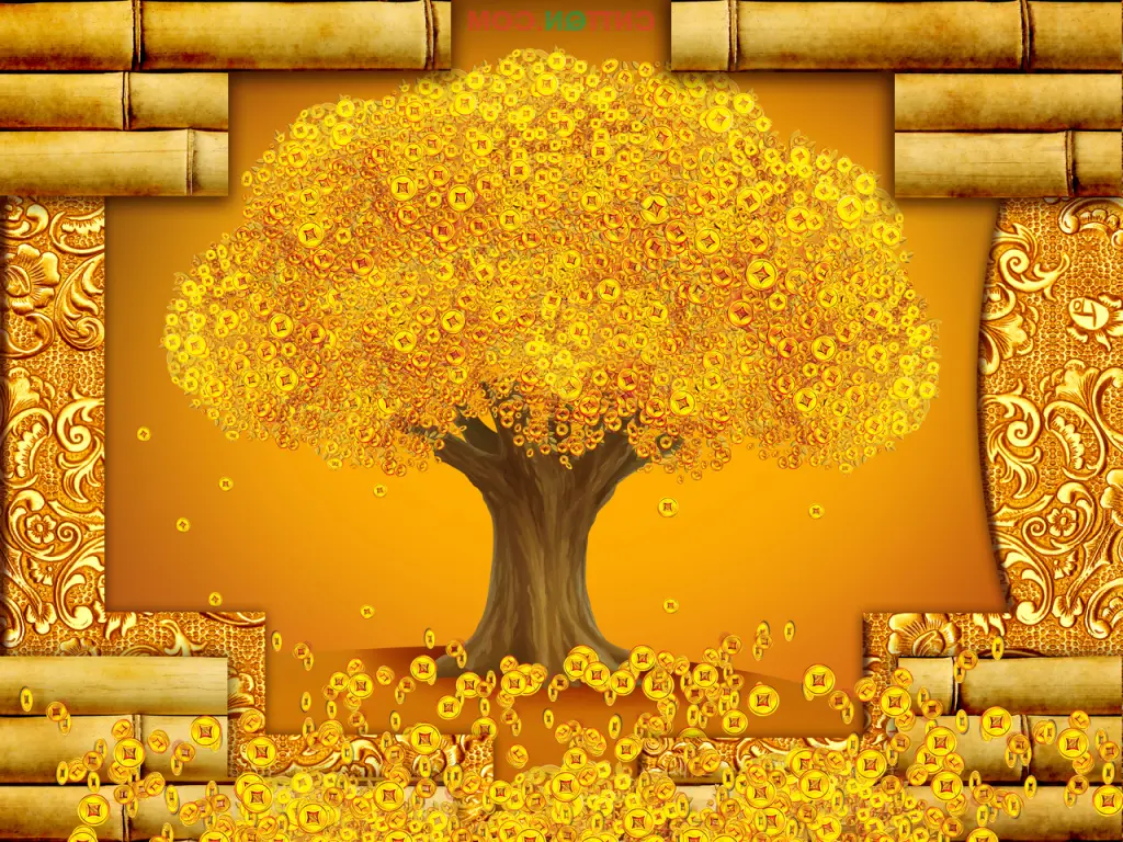 Latar Belakang Pohon Uang Emas Sebagai Lukisan Dinding | Forum berbagi file desain grafis gratis