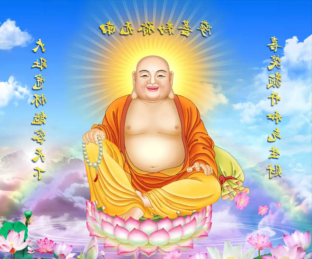 66 ] Lukisan, Wallpaper, Gambar Buddha Maitreya Tertawa Terindah - Barang Pemujaan Kemakmuran