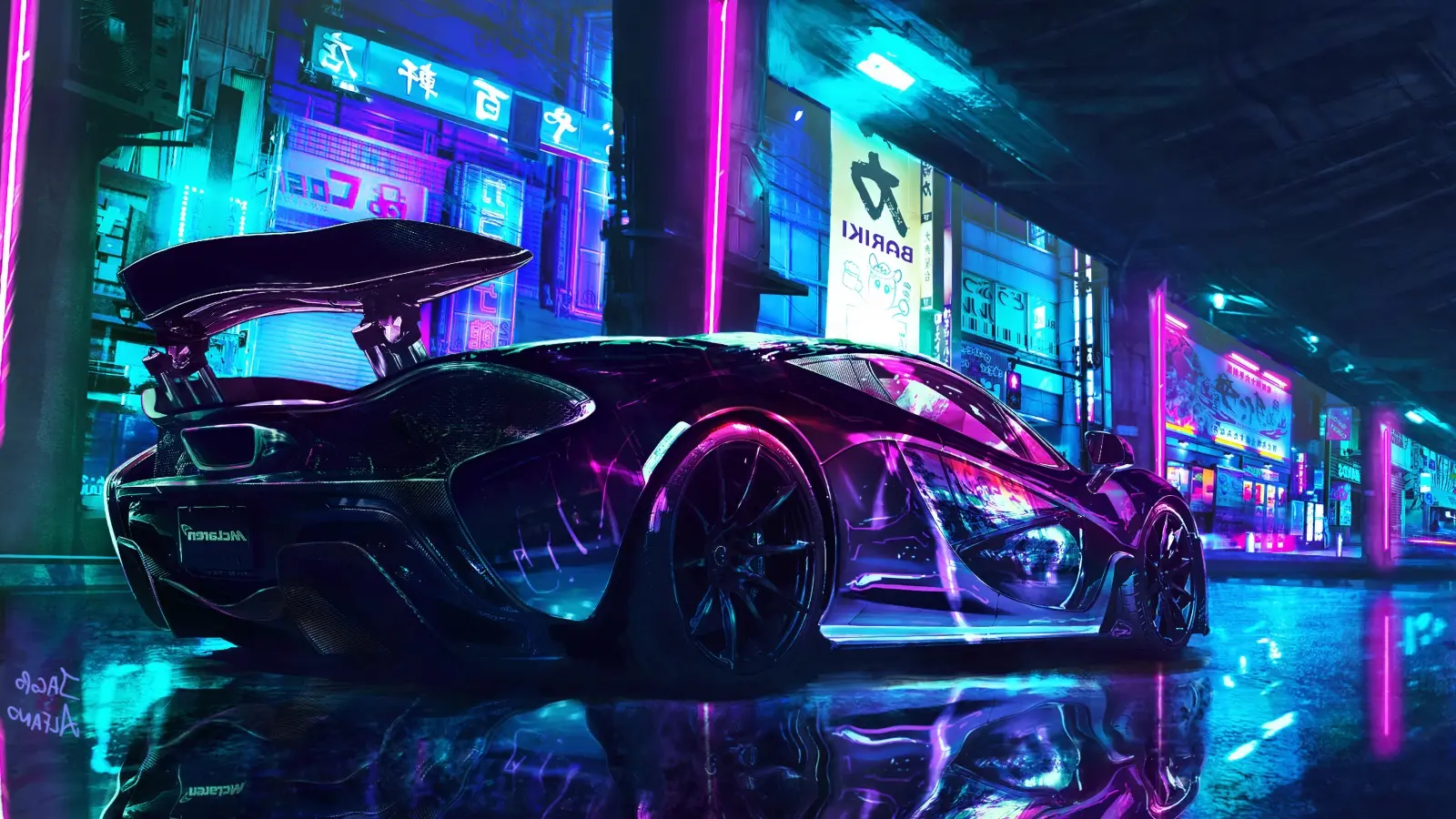 Wallpaper Cyberpunk 4K, McLaren, Supercar, Seni Neon