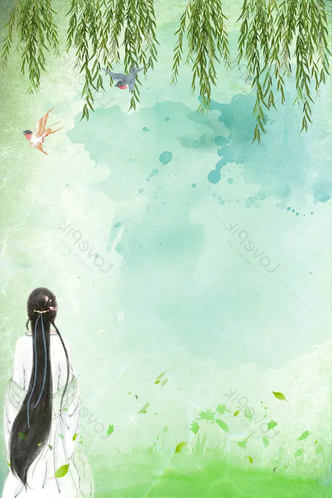 Wallpaper Gaya Kuno Poster Yang Dilukis Dengan Tangan Kecantikan Kuno Cabang Willow, HD dan Punggung Cantik, Angsa, Bendera Angin Datar Latar Belakang untuk unduh gratis - Lovepik