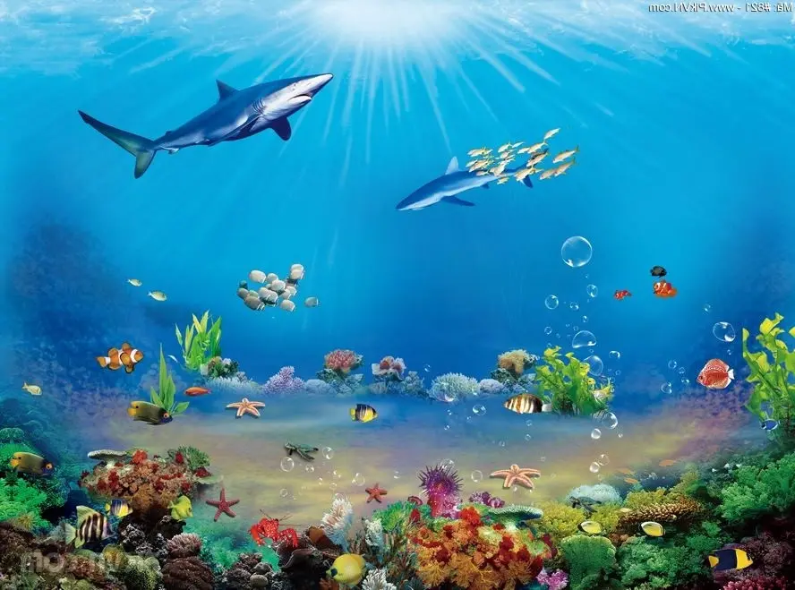 Lukisan dekoratif yang indah, lukisan ikan laut biru. file PSD